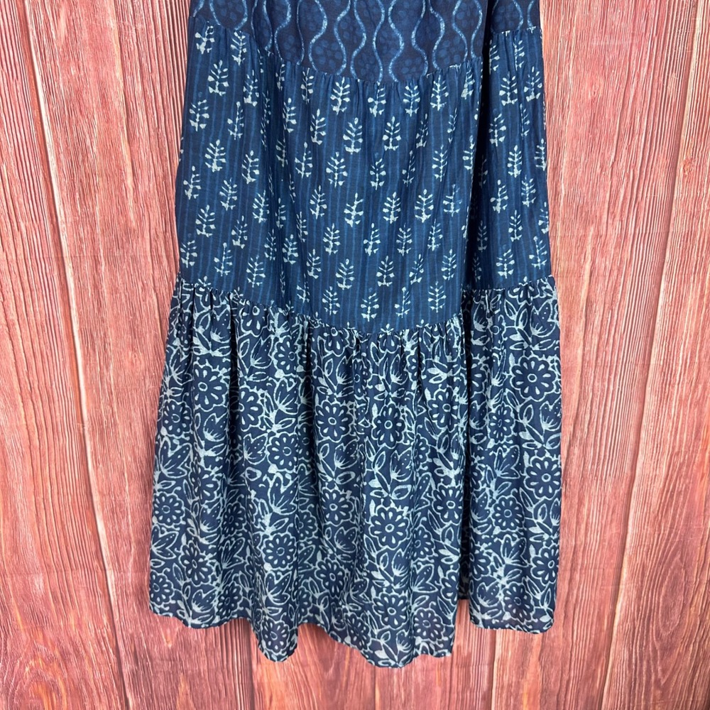 FAHERTY Sun Chaser Organic Cotton Silk Sunburst Tassel Boho Tiered Maxi Dress - Picture 5 of 9